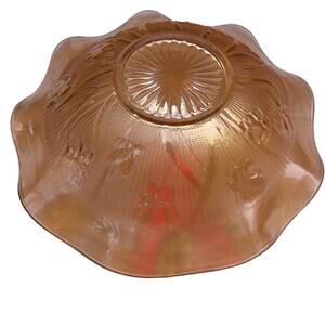 Vintage Jeanette Iris & Herringbone Marigold Carnival Glass Ruffle Edge Bowl